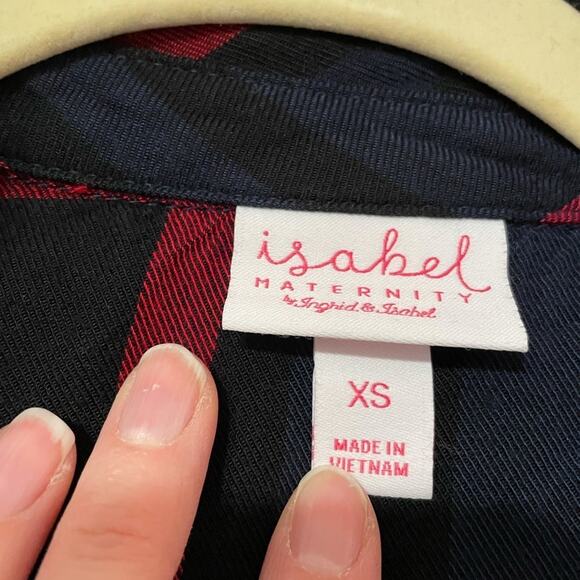 Isabel Maternity Blue Red Plaid Button Down Shirt Womens XS Fall Flannel Casual - Picture 3 of 7